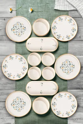 Hermia Concept, MCH009886, Frühstücksset (14-teilig), Mehrfarbig, 100 % KERAMIK, 25 x 11 x 3,5 cm