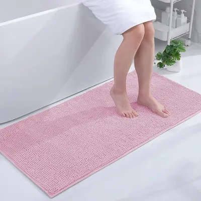 Productafbeelding van Badmat van chenille, antislip, wasbaar, 60x120 cm, roze