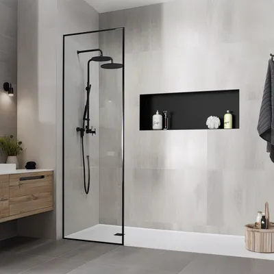 Obrázek produktu pro LuxeBath Nástěnná výklenek z nerezové oceli, 90x30x10 cm, černý, bez okraje, obkládatelný výklenek pro koupelnové potřeby, sprchová polička, sprchový regál