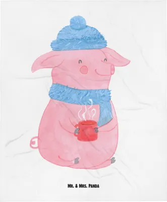Produktbild von Mr. & Mrs. Panda Bettdecke Schwein Glühwein - Weiß - Geschenk, Decke, Punsch, Weihnachten, Couchdecke, Plaid, Kuscheldecke, Tagesdecke, Weihnachtsmarkt, Glühschwein