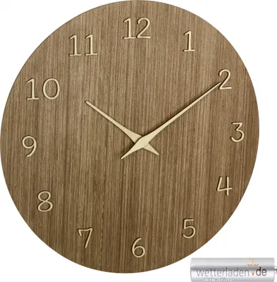 Produktbild von Analoge Wanduhr aus Holz 60.3072 Quarzuhr 298 mm Qualitätsuhrwerk 3D-Ziffern : mit Batterie : Holz dunkel 60.3072.23