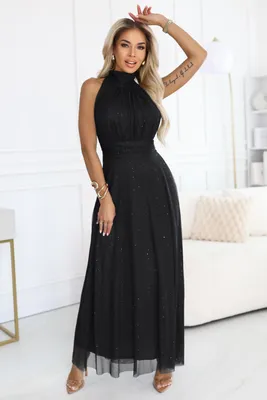 Zdjęcie produktu dla Numoco sukienka wieczorowa Veronica maxi sukienka imprezowa, czarna z brokatem, rozmiar XS-L