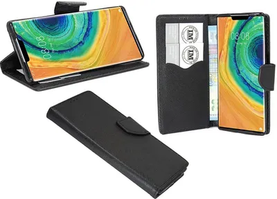Produktbild von cofi1453® Buch Tasche "Fancy" kompatibel mit HUAWEI MATE 30 PRO Handy Hülle Etui Brieftasche Schutzhülle mit Standfunktion, Kartenfach Schwarz