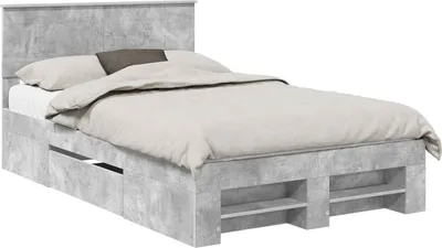 Image de vidaXL Cadre de lit avec tête de lit Gris béton 120 x 200 cm Matériau dérivé du bois