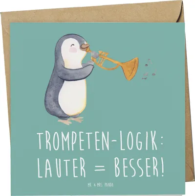 Produktbild von Mr. & Mrs. Panda doppelkarte Trompeten Weisheit - Meeresbrise - Geschenk, faltkarte, Trompeter, jazzig, Musik, laut, Lernen, Blasinstrumente, anlasskarte, Grußkarte