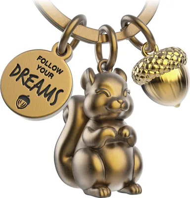 Produktbild von FABACH Eichhörnchen Schlüsselanhänger Skippy mit Gravur - Niedlicher Eichhörnchen Schlüsselanhänger - Eichhörnchen Glücksbringer als Motivation Geschenk für Freundin - Follow Your Dreams