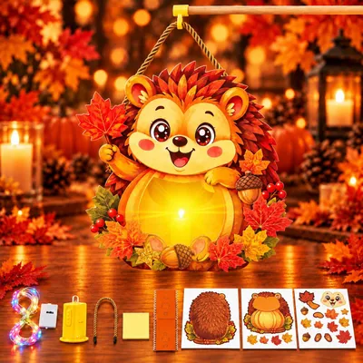 Produktbild von Bastelset für Herbstlichter – Mit Motiven von Eichhörnchen, Fuchs und Igel – Zum selbstständigen Basteln
