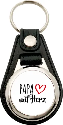 Produktbild von Huuraa Schlüsselanhänger Papa mit Herz Metall mit Kunstleder Schlüsselring Einkaufswagenchip Geschenkidee