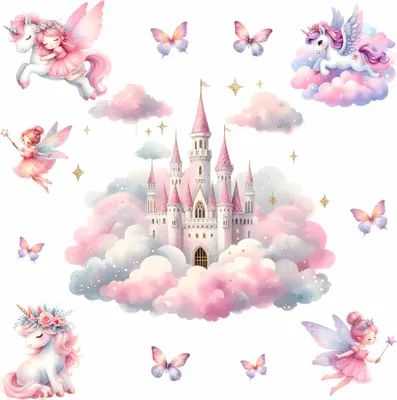 Produktbild von 262 Wandtattoo Schloss auf Wolken mit Feen - Größe 1250 x 700 mm