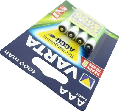 Produktbild von Varta Power Accu AA, 4 pcs, Wiederaufladbarer Akku, AAA, Nickel-Metallhydrid (NiMH), 1,2 V, 4 Stück(e), 1000 mAh
