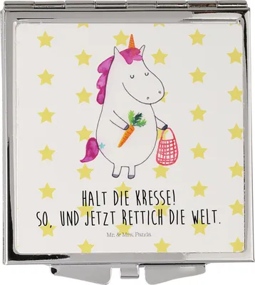 Produktbild von Mr. & Mrs. Panda Schminkspiegel Einhorn Gemüse - Weiß - Geschenk, Klappbarer Spiegel, Einhörner, Unicorn, Kleiner, Taschenspiegel, Kosmetikspiegel, Frauen, Wochenmarkt