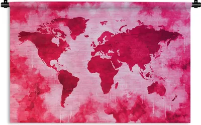 Produktbild von MuchoWow® Wandteppich Wandbehang Weltkarte - Rot - Rosa 60x40 cm Tapisserie Dekoration Wandtuch - Wanddekorationen