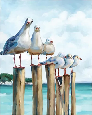Imagen del producto de Kit de pintura por números para adultos, nivel principiante, diseño de gaviota en el mar, sin marco, 40 x 50 cm