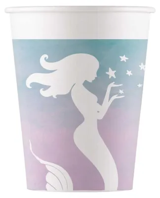 Produktbild von 8 Becher Meerjungfrau aus Pappe 200ml blau-rosa - Einheitsgröße