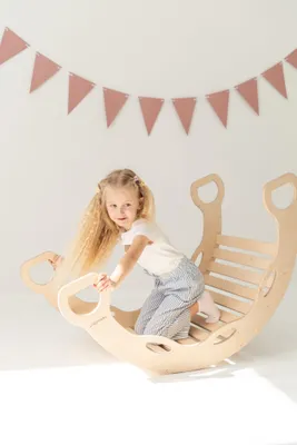 Produktbild von Große Montessori Bogenwippe Kletterbogen mit Griffen - natural