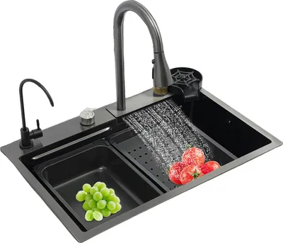 Imagen del producto de Fregadero de cocina, acero inoxidable, 21 cm de profundidad, con tres cubetas, dos métodos de instalación, compatible con diferentes tipos de grifos