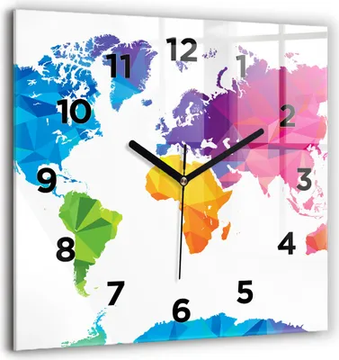 Produktbild von Wallfluent Große Wanduhr – Stilles Quarzuhrwerk - Uhr Dekoration Wohnzimmer Schlafzimmer Küche - Zifferblatt - schwarze Zeiger - 60 cm - Abstrakte Weltkarte