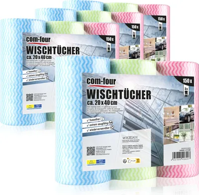 Produktbild von COM-FOUR® 600x Putztücher auf Rolle - Reinigungstücher für Küche, Bad und Haushalt - Mehrzweck-Lappen in 3 Farben - Wischtücher