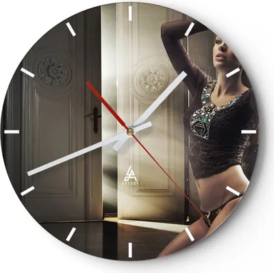 Produktbild von Wanduhr - Rund - Glasuhr - Schönheit Club Kosmetik Disco - 40x40cm - Schleichendes Uhrwerk - Lautlos - zum Aufhängen bereit - Dekoration Modern - Wanddekoration aus Glas - C3AR40x40-2141