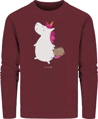 Produktbild von Mr. & Mrs. Panda Baumwoll Pullover Einhorn Koffer Größe L - Burgundy - Geschenk, Sweatshirt, Abenteuer, Witzig, Lustig, Einhörner, Sweater, Unicorn, Pulli