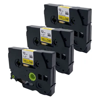 Produktbild von DULA Etikettenband - Kompatibel mit Brother P-Touch Tze-631 - 3 Stück - Schwarz auf gelb - 12mm x 8m