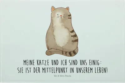 Produktbild von Mr. & Mrs. Panda schneidbrett Katze Sitzen - Weiß - Geschenk, Schneidebrett Aus Glas, Herz, Schneidplatte, Liebe, Familie, Cat, Hackbrett