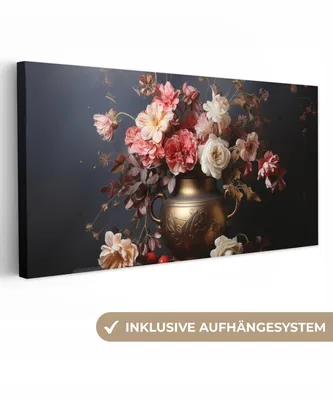 Obrázek produktu pro OneMillionCanvasses® - Obraz na plátně - Zátiší - Květiny - Růže - Kytice - Váza, nástěnná malba, dekorace na zeď, obrázky do obývacího pokoje, 40x20cm