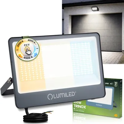 Produktbild von LUMILED LED Strahler Außen 200W 22000lm CCT 3000K 4000K 6500K IP66 Wasserdicht Fluter Außenstrahler Garten Garage Hof Wandstrahler Aluminium Grau Scheinwerfer Flutlichter schwarz Flutlichtstrahler