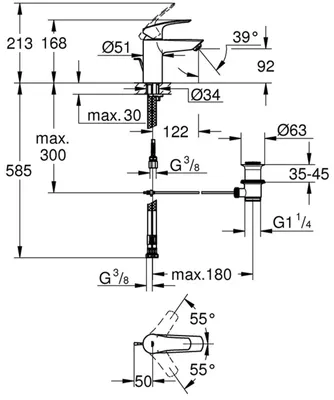 Zdjęcie produktu dla Grohe EHM Waschtisch Eurosmart ND S-S. m Excenter 11/4 verchromt