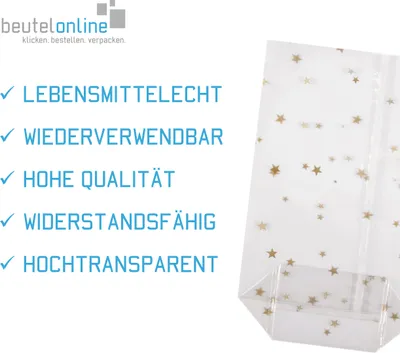 Produktbild von Kreuzbodenbeutel Stern 115 x 190 mm mit Siegelnaht 30my OPP transparent 1000 Stk