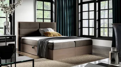 Produktbild von Boxspringbett Bett LAMBROS 200x200cm Dunkel Eiche Stoff Braun inkl. Bettkasten