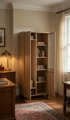 Image de Armoire en bois avec porte en verre, offrant plus de rangement et d'élégance