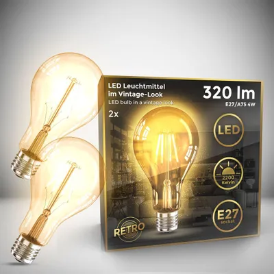 Produktbild von 2x LED Leuchtmittel Filament Vintage Industrie Lampe E27 Retro Glühbirne ST64 4W