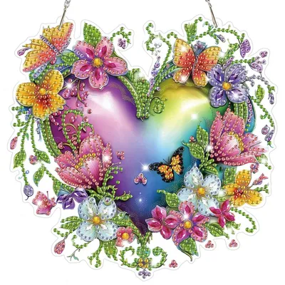 Immagine prodotto di Set per creare ciondoli a forma di cuore con motivi floreali, tecnica diamond painting 5D, ideale per adulti