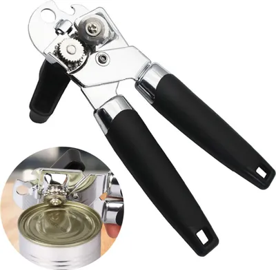 Produktbild von Dosenöffner, manueller Edelstahl-Dosenöffner mit rutschfestem Griff und ergonomischem Knopf, glatter Kante, Bierflaschenöffner für Senioren mit Arthritis