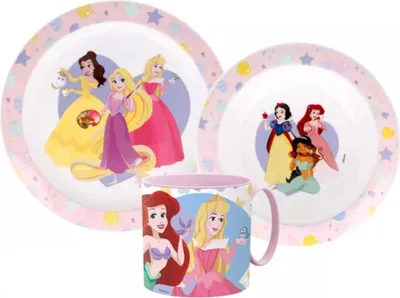 Produktbild von Disney Prinzessinnen Kinder Geschirr-Set 3 teilig Becher Teller Schüssel