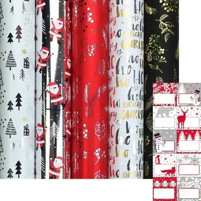 Produktbild von CHAMONIX – Metallic-Weihnachtspapier-Sortiment Geschenkpapier – 150 x 70 cm – 5 Rollen – inklusive Etiketten.