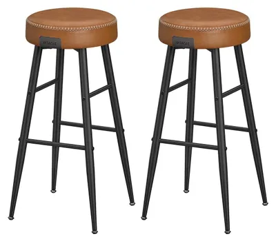 Immagine prodotto di Set di due sgabelli da bar – acciaio, schiuma, ecopelle – 51,6 x 51,6 x 76,2 cm