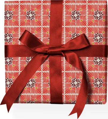 Produktbild von Jugendstil Grafisches Geschenkpapier mit Art Deko Blumen Quadraten, rot - G22146, 32 x 48cm