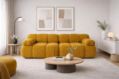Zdjęcie produktu dla Sofa modułowa dwuosobowa, tkanina welurowa Salvador, Żółty, Selia