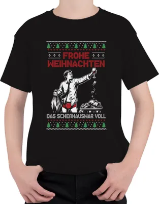 Produktbild von Frohe Weihnachten Sarkasmus - Ugly Christmas Sweater Uni Kinder T-Shirt, Schwarz, 140