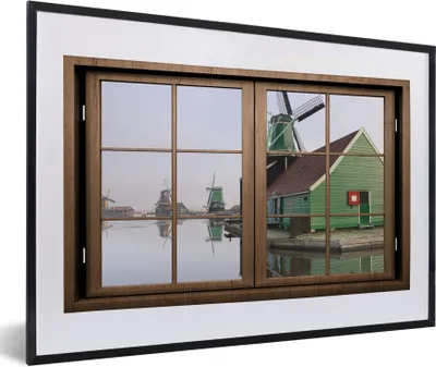 Produktbild von MuchoWow® MuchoWow® Gerahmtes Poster Aussicht - Mühle - Wasser 60x40 cm - Poster mit zchwarzem Bilderrahmen - Schlafzimmer - Plakat in Rahmen - Drucken
