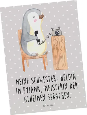 Produktbild von Mr. & Mrs. Panda Grußkarte Schwester Heldin - Grau Pastell - Geschenk, Postkarten, Freude, Geschwisterliebe, bildkarte, Bindung, Ansichtskarten, Familiengeschenk