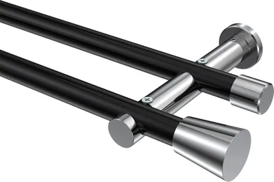 Produktbild von Interdeco Gardinenstange / Vorhangstange Schwarz / Chrom, Typ Platon Sitra (Konus) ohne Ringe, 20 mm Ø 2-läufig, 160 cm