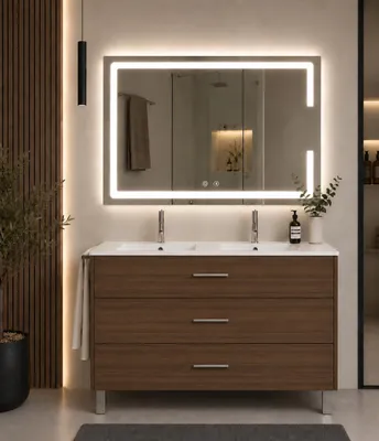 ORIGEN BATH RIBERA Badmöbel mit Doppelwaschbecken 120x45 cm, Tea-Esche