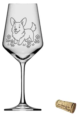 Produktbild von Corgi Weinglas graviert spülmaschinenfest 350 ml charmantes Design für jeden Anlass