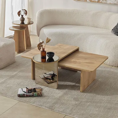 Produktbild von Skye Decor, Hochwertiges Kaffeetisch-Set (4 Teile), Bronze & Saphir-Eiche, 105x35x60 cm | 100% melaminbeschichtete Spanplatte, 18 mm dick | Modernes Design für stilvolle Wohnräume.