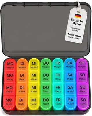 Produktbild von Pillendose Tablettenbox Medikamentenbox Tablettendose 7 Tage - 4 Fächer
