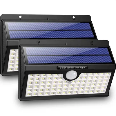 Produktbild von Auronic Solar Außenleuchte mit Bewegungsmelder - Gartenbeleuchtung mit Solarenergie - Wandleuchte - 78 LEDs - IP65 - 2 Stück - Schwarz