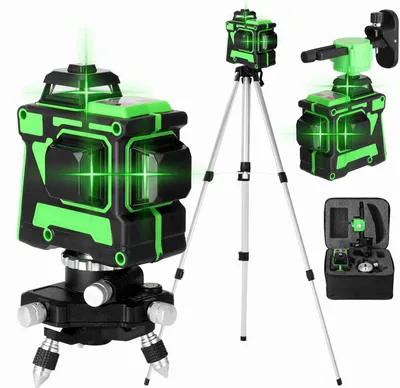 Produktbild von 12-liniowy, samopoziomujący laser krzyżowy 3D ze statywem o regulowanej wysokości 1,2 m, 3-krotnie wysuwaną tyczką teleskopową i walizką transportową